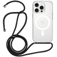 Husă transparentă cu șnur și MagSafe pentru iPhone 15 Pro Max - neagră