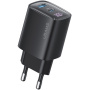 Adaptor de încărcare rapidă USAMS CC229 cu afișaj și porturi USB-C / USB-A - 30W - negru