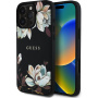 Guess Husă granulată cu model de flori de magnolie și MagSafe pentru iPhone 16 Pro - negru