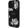 Guess Husă granulată cu model de flori de magnolie și MagSafe pentru iPhone 16 Pro - negru