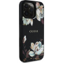 Guess Husă granulată cu model de flori de magnolie și MagSafe pentru iPhone 16 Pro - negru