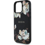 Guess Husă granulată cu model de flori de magnolie și MagSafe pentru iPhone 16 Pro - negru