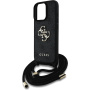 Guess Husă crossbody cu logo metalic 4G cu șnur pentru iPhone 16 Pro - gri