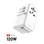 Adaptor de călătorie universal FIXED Voyager cu porturi 3x USB-C / USB-A și prize retractabile - 120W - alb