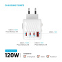 Adaptor de călătorie universal FIXED Voyager cu porturi 3x USB-C / USB-A și prize retractabile - 120W - alb