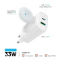 Adaptor de încărcare cu soclu de alimentare FIXED cu porturi USB-C / USB-A și încărcător rabatabil pentru Apple Watch - 33W - alb
