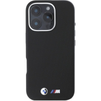 BMW Husă M Kevlar Metal Logo pentru iPhone 16 Pro - neagră