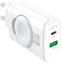 Adaptor de încărcare cu soclu de alimentare FIXED cu porturi USB-C / USB-A și încărcător rabatabil pentru Apple Watch - 33W - alb