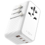 Adaptor de călătorie universal FIXED Voyager cu porturi 3x USB-C / USB-A și prize retractabile - 120W - alb