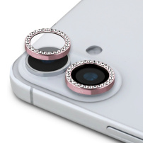 Guess Sticlă temperată Gliter fixă cu strasuri pentru a proteja lentilele camerei pentru iPhone 16 / 16 Plus - roz