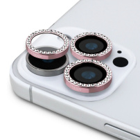 Guess Sticlă temperată Gliter fixă cu strasuri pentru a proteja lentilele camerei pentru iPhone 16 Pro / 16 Pro Max - roz