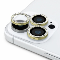 Guess Sticlă călită Glliter fixă cu strasuri pentru a proteja lentilele camerei pentru iPhone 16 Pro / 16 Pro Max - auriu