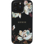 Guess Husă granulată cu model de flori de magnolie și MagSafe pentru iPhone 16 Pro - negru