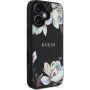 Guess Husă granulată cu model de flori de magnolie și MagSafe pentru iPhone 16 - negru