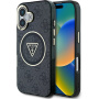 Guess Husă IML 4G cu sclipici și logo triunghi cu MagSafe pentru iPhone 16 - gri