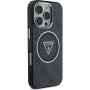 Guess Husă IML 4G cu sclipici și logo triunghi cu MagSafe pentru iPhone 16 Pro - gri