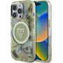 Guess Husă IML Glitter Magnolia și Triangle Logo cu MagSafe pentru iPhone 16 Pro - verde