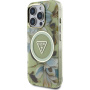 Guess Husă IML Glitter Magnolia și Triangle Logo cu MagSafe pentru iPhone 16 Pro - verde