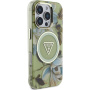 Guess Husă IML Glitter Magnolia și Triangle Logo cu MagSafe pentru iPhone 16 Pro - verde