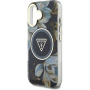 Guess Husă IML Glitter Magnolia și Triangle Logo cu MagSafe pentru iPhone 16 - neagră