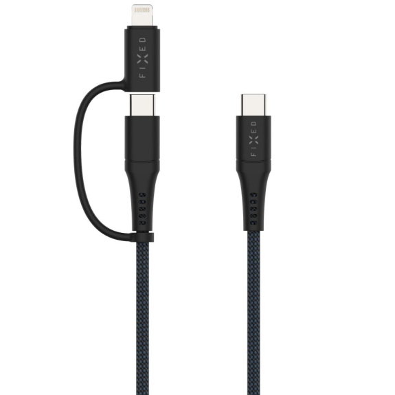 Cablu de încărcare și date împletit 2 în 1 FIXED - USB-C la USB-C / Lightning - 1,2 m - gri închis