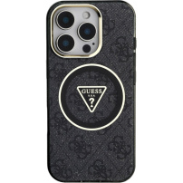 Guess Husă IML 4G cu sclipici și logo triunghi cu MagSafe pentru iPhone 16 Pro - gri