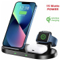 Suport wireless 2 în 1 Swissten pentru iPhone / AirPods cu spațiu pentru încărcător pentru Apple Watch - 15W - negru