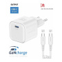 Swissten GaN Set adaptor cu port USB-C și cablu USB-C la USB-C - 20W - 1,2 m - alb