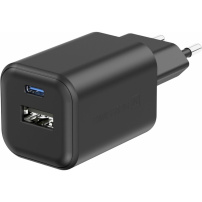 Adaptor de încărcare Swissten GaN cu porturi USB-C / USB-A - 45W - negru