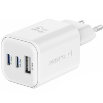 Adaptor de încărcare Swissten GaN cu porturi 2x USB-C / USB-A - 65W - alb