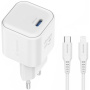Swissten GaN Set Adaptor cu port USB-C și cablu USB-C la Lightning - 20W - 1,2 m - Alb