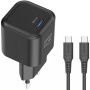 Swissten GaN Set adaptor cu port USB-C și cablu USB-C la USB-C - 20W - 1,2 m - negru