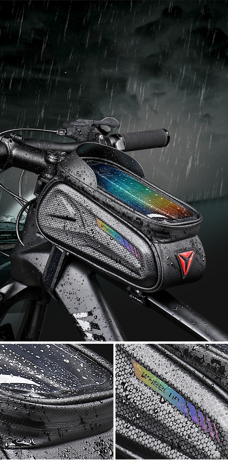 Wheel up Bike Bag husă impermeabilă pentru bicicletă cu spațiu pentru iPhone - negru