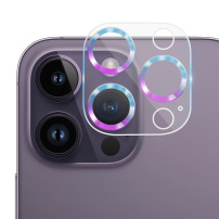 Folie de sticlă securizată cu rame metalice pentru a proteja lentilele camerei pentru iPhone 14 Pro / 14 Pro Max - curcubeu