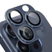 NORTHJO sticlă călită cu cadru metalic pentru a proteja lentilele camerei pentru iPhone 15 Pro / 15 Pro Max - albastru închis