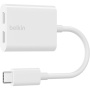 BELKIN Adaptor audio și încărcare RockStar - 2x USB-C la USB-C - alb