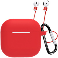 Husă din silicon cu carabină și șnur anti-pierdere pentru AirPods 4 / 5 - roșu