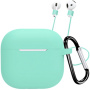 Husă din silicon cu carabină și șnur anti-pierdere pentru AirPods 4 / 5 - turcoaz