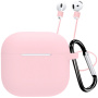 Husă din silicon cu carabină și șnur anti-pierdere pentru AirPods 4 / 5 - roz deschis