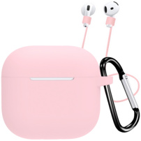 Husă din silicon cu carabină și șnur anti-pierdere pentru AirPods 4 / 5 - roz deschis