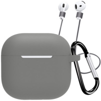 Husă din silicon cu carabină și șnur anti-pierdere pentru AirPods 4 / 5 - gri