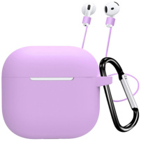 Husă din silicon cu carabină și șnur anti-pierdere pentru AirPods 4 / 5 - mov