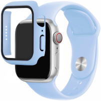 Curea din silicon cu carcasa din sticla securizata pentru Apple Ceas 41mm - albastru deschis