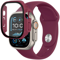 Curea din silicon cu carcasa din sticla securizata pentru Apple Ceas Ultra 49mm - visiniu
