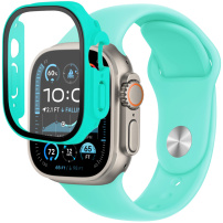 Curea din silicon cu carcasa din sticla securizata pentru Apple Ceas Ultra 49mm - turcoaz