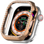 Husă tip carte metalică decorată cu pietricele pentru Apple Watch 41mm - roz-auriu