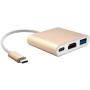 Reducţie 3 în 1 de la USB-C a HDMI + USB 3.0 + USB-C, pentru iPad / MacBook - auriu