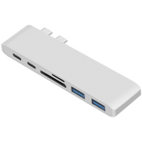 Hub 6în1, 2x conector USB-C + 2x port USB-C + cititor SD și micro SD + 2x port USB 3.0 - argintiu
