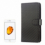Husă din piele cu model carbon, cu stativ integrat şi port-act, pentru Apple iPhone SE (2020/2022) / 8 / 7 / 6S / 6 - neagră