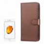 Husă din piele cu model carbon, cu stativ integrat şi port-act, pentru Apple iPhone SE (2020/2022) / 8 / 7 / 6S / 6 - cafenie